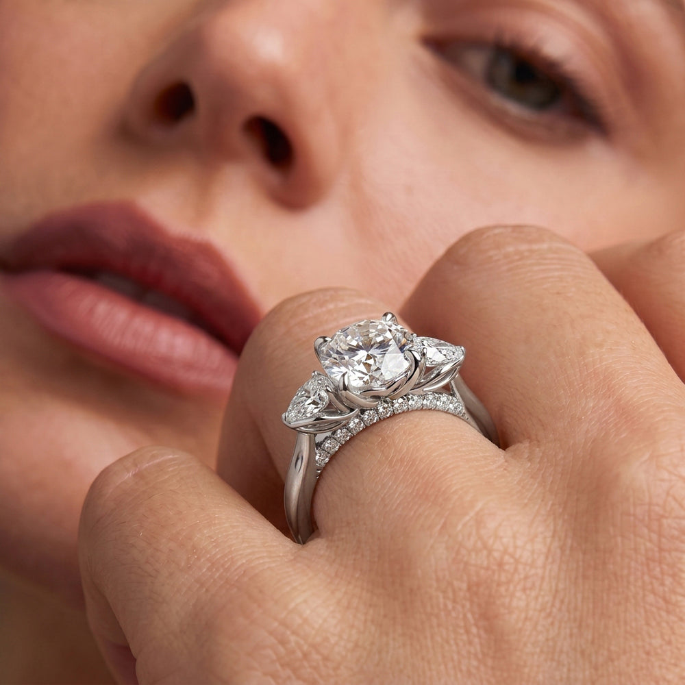 Round Cut The Tulip Trilogy Ring with Lab Grown Diamond in 14KT Rose Gold view 3
