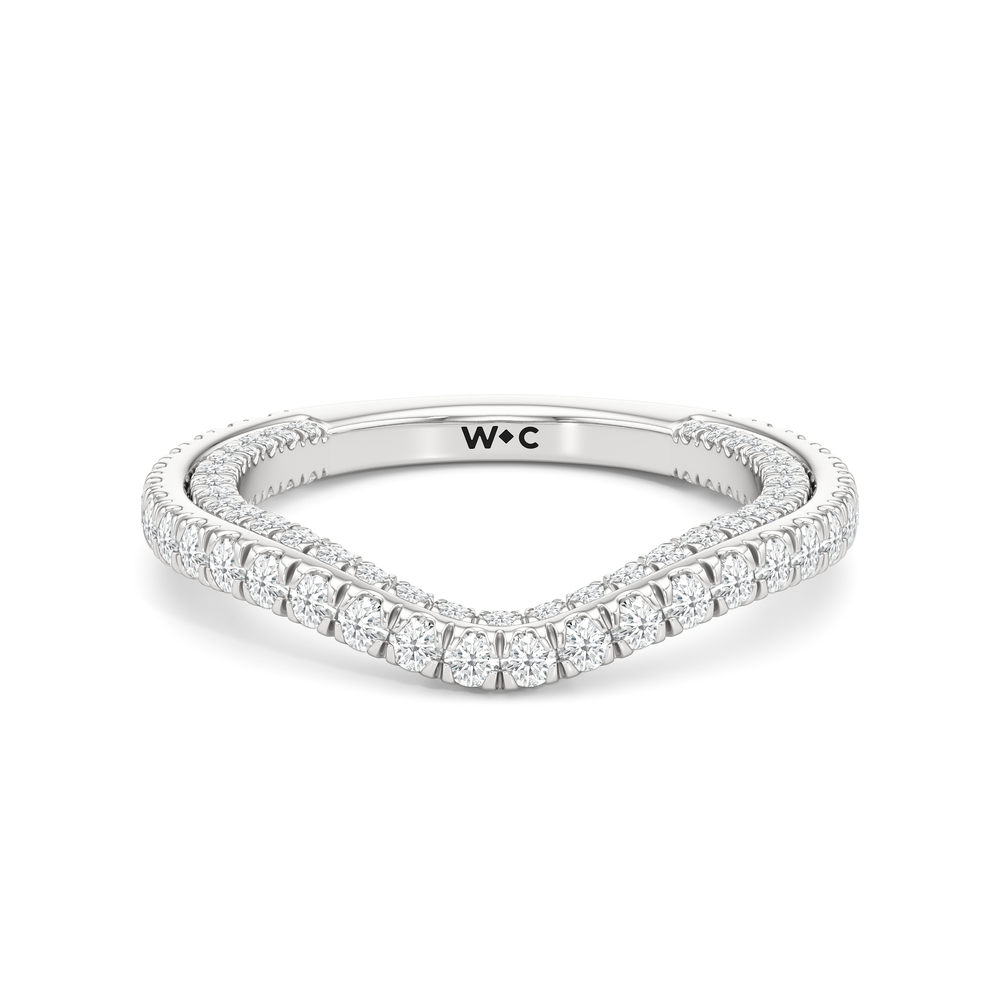 The W Crest Diamond Wedding Band with Platinum Cut Diamond in 14KT Platinum view 1

