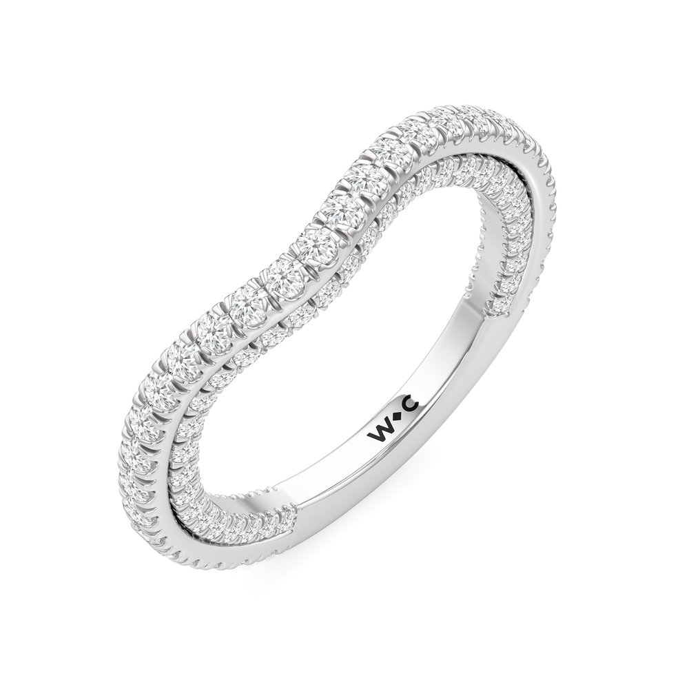 The W Crest Diamond Wedding Band with Platinum Cut Diamond in 14KT Platinum view 7

