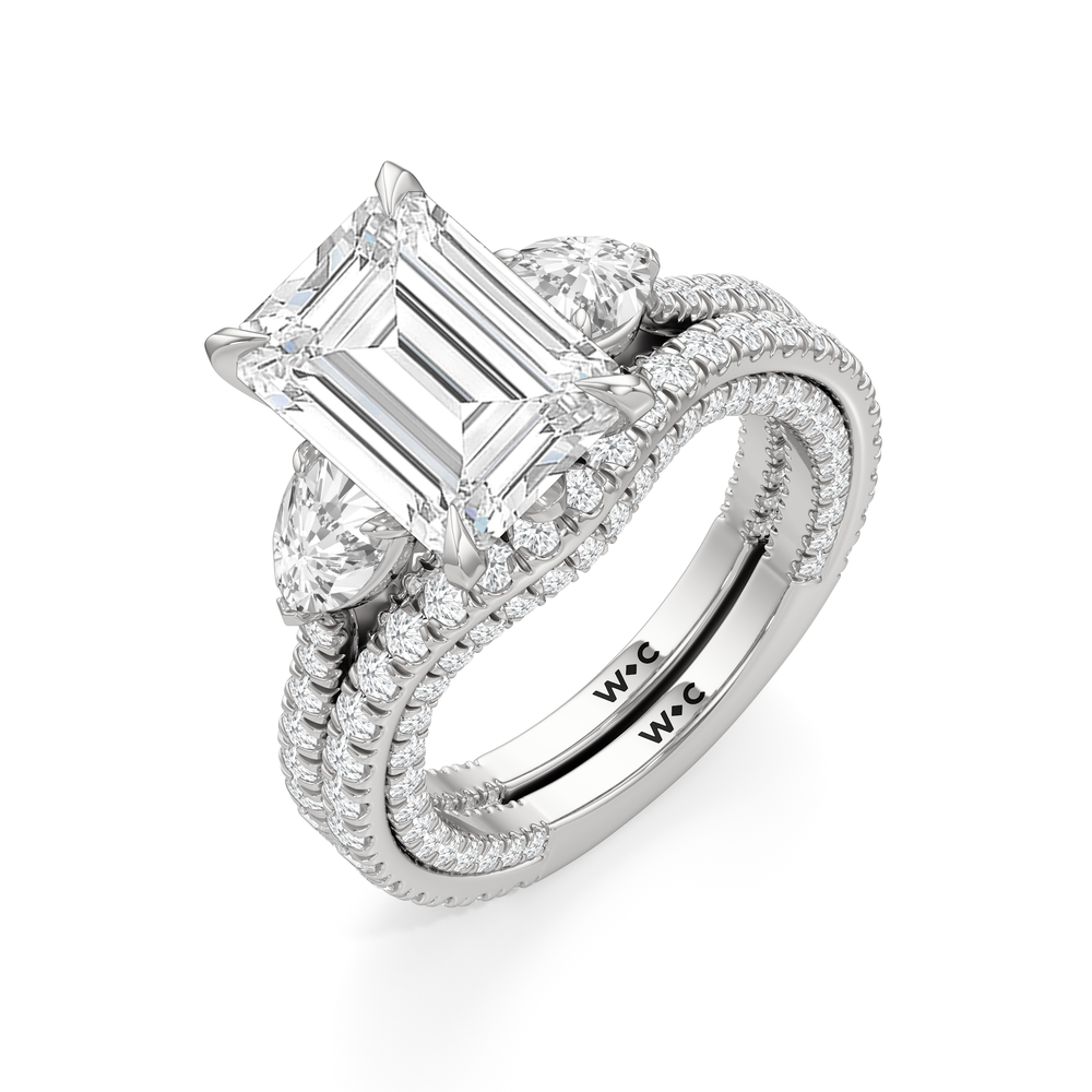 Emerald Cut The W Crest Engagement Ring with Lab Grown Diamond in 14KT Platinum view 8
