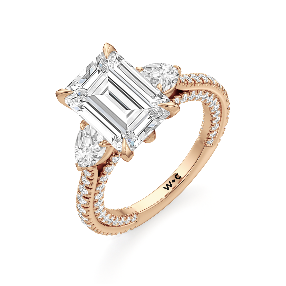 Emerald Cut The W Crest Engagement Ring with Lab Grown Diamond in 14KT Rose Gold view 7
