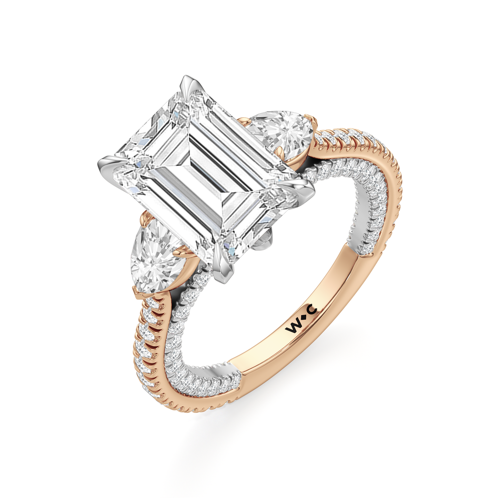 Emerald Cut The W Crest Engagement Ring with Lab Grown Diamond in 14KT Rose Gold & Platinum view 7
