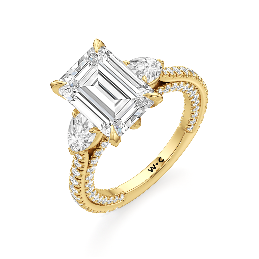 Emerald Cut The W Crest Engagement Ring with Lab Grown Diamond in 14KT Yellow Gold view 7
