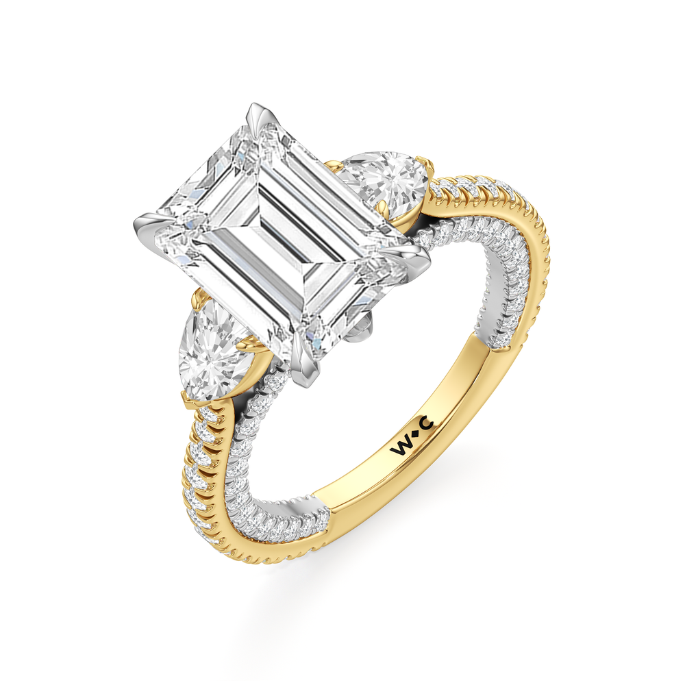 Emerald Cut The W Crest Engagement Ring with Lab Grown Diamond in 14KT Yellow Gold & Platinum view 7
