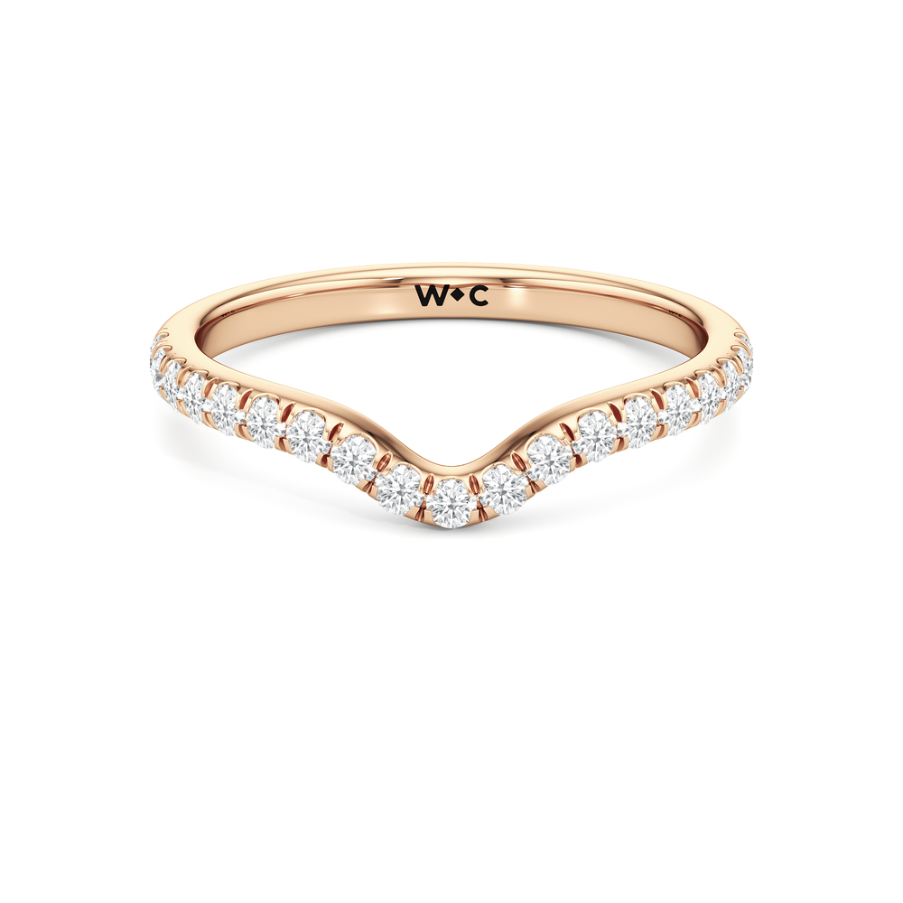 Elegance Half Moon Side Stone Diamond Wedding Band with 18KT Rose Gold Cut Diamond in 14KT Rose Gold view 1

