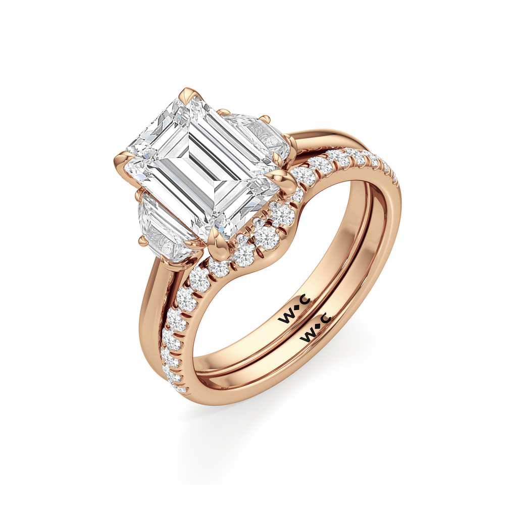 Elegance Half Moon Side Stone Engagement Ring with Emerald Cut Diamond in 14KT Rose Gold view 7

