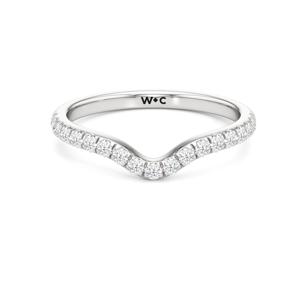 Elegance Half Moon Side Stone Diamond Wedding Band with Platinum Cut Diamond in 14KT Platinum view 1
