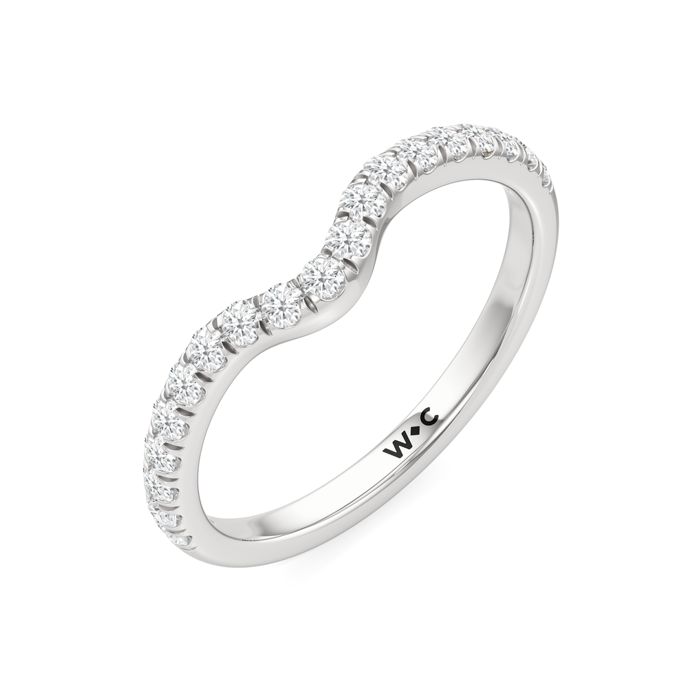 Elegance Half Moon Side Stone Diamond Wedding Band with Platinum Cut Diamond in 14KT Platinum view 6
