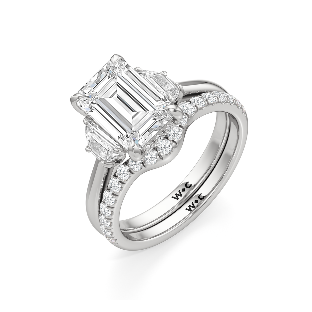 Elegance Half Moon Side Stone Engagement Ring with Emerald Cut Diamond in 14KT Platinum view 7
