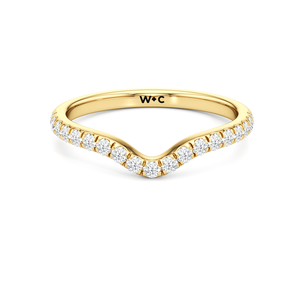 Elegance Half Moon Side Stone Diamond Wedding Band with 18KT Yellow Gold Cut Diamond in 14KT Yellow Gold view 1
