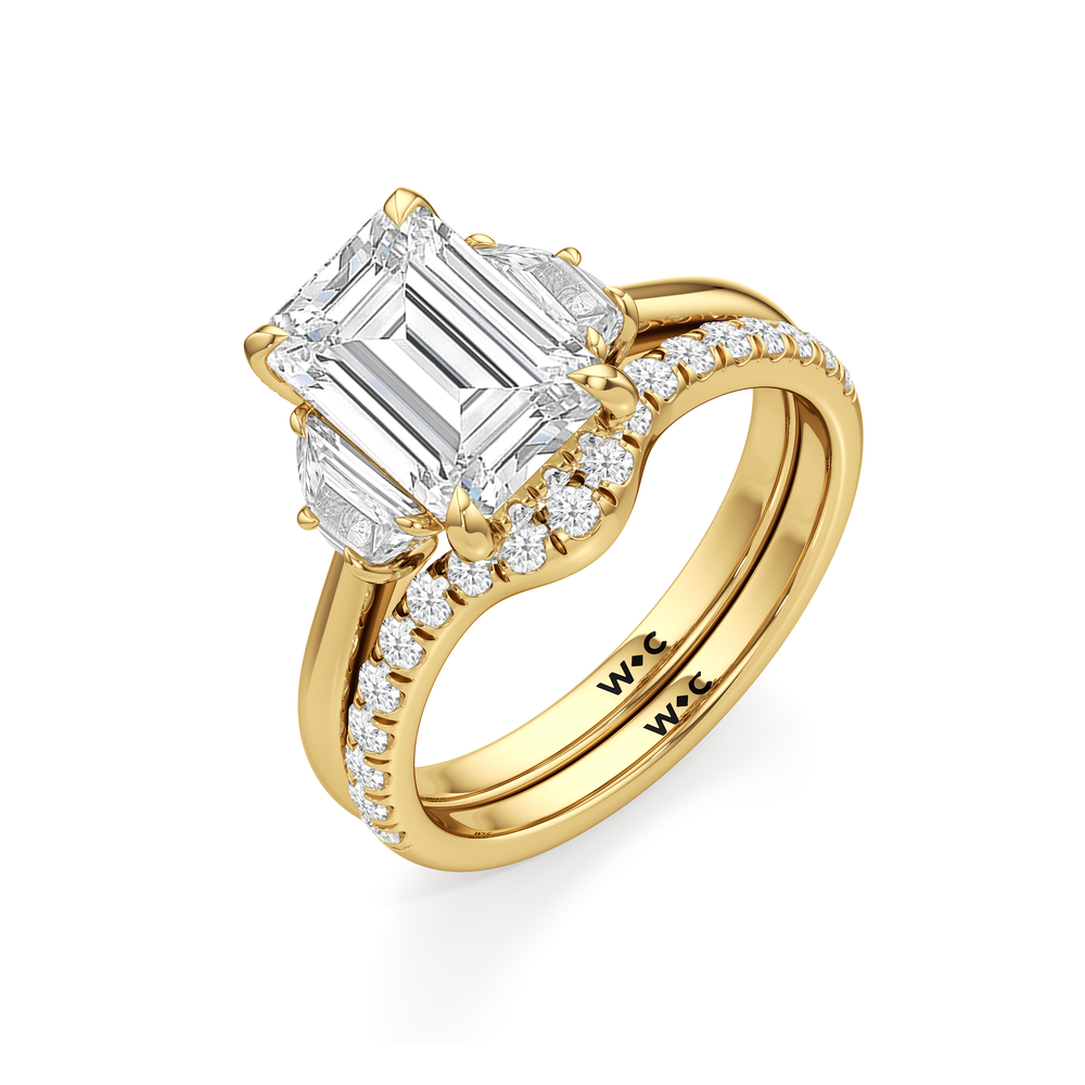 Elegance Half Moon Side Stone Engagement Ring with Emerald Cut Diamond in 14KT Yellow Gold view 7
