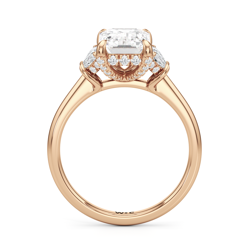 Elegance Half Moon Side Stone Engagement Ring with Emerald Cut Diamond in 14KT Rose Gold view 5
