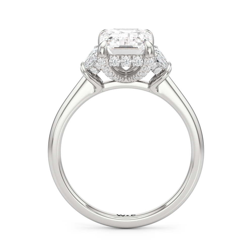 Elegance Half Moon Side Stone Engagement Ring with Emerald Cut Diamond in 14KT Platinum view 5

