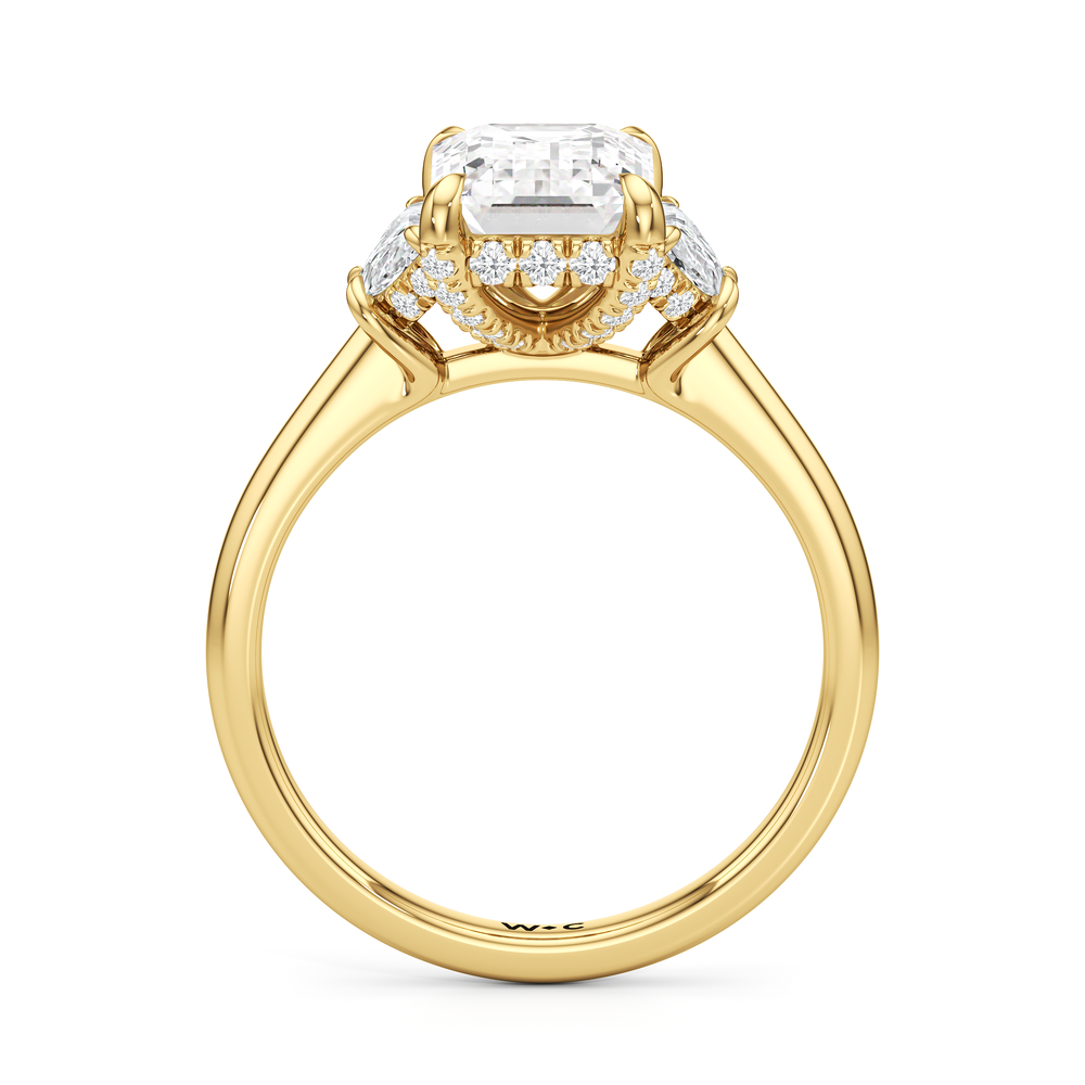 Elegance Half Moon Side Stone Engagement Ring with Emerald Cut Diamond in 14KT Yellow Gold view 5
