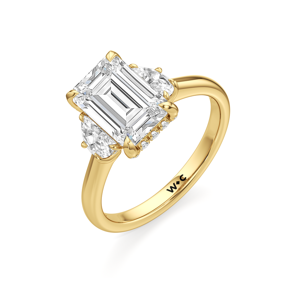 Elegance Half Moon Side Stone Engagement Ring with Emerald Cut Diamond in 14KT Yellow Gold view 6
