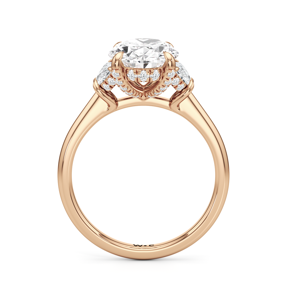 Elegance Half Moon Side Stone Engagement Ring with Oval Cut Diamond in 14KT Rose Gold view 5
