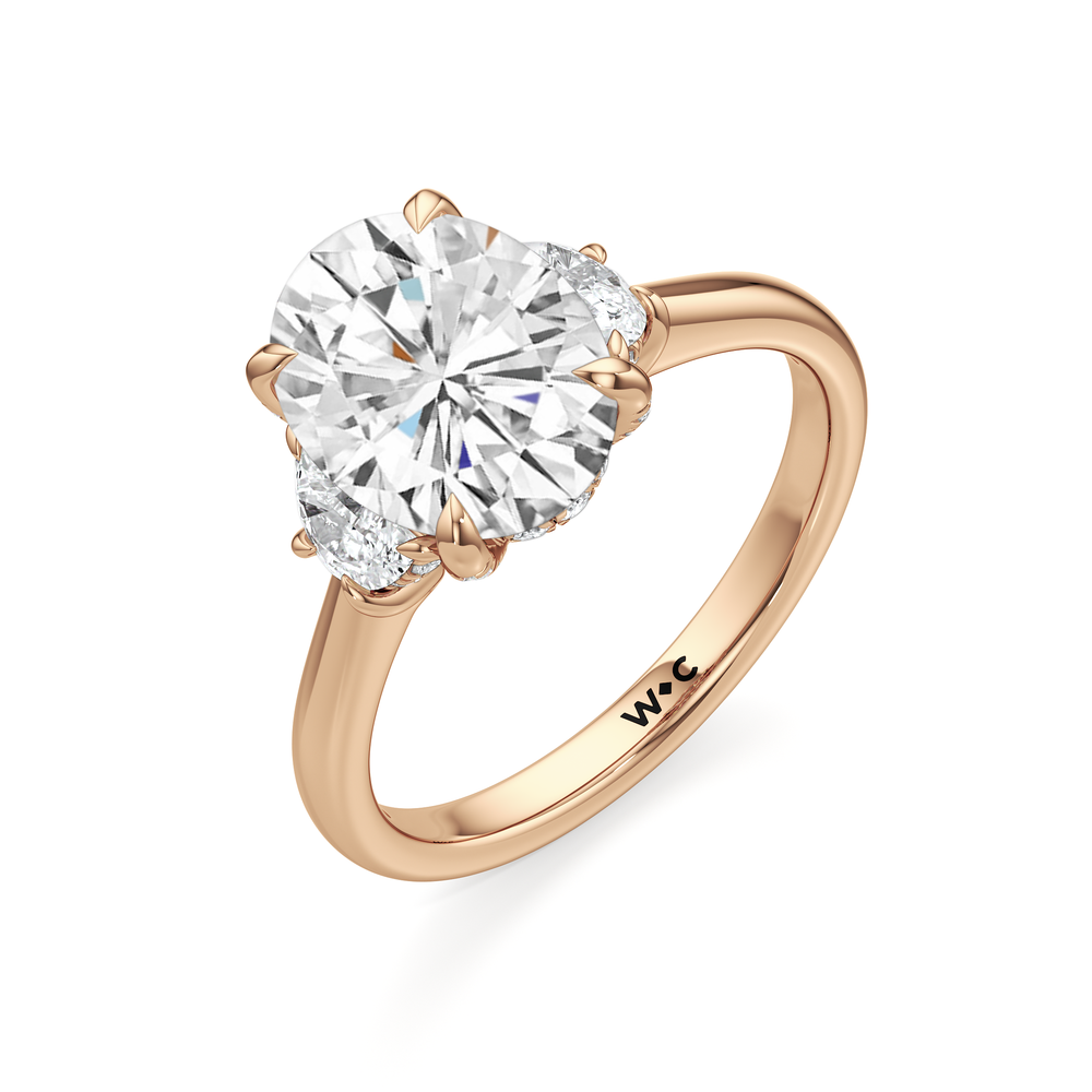 Elegance Half Moon Side Stone Engagement Ring with Oval Cut Diamond in 14KT Rose Gold view 6
