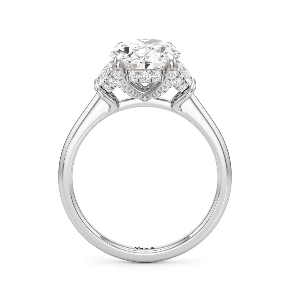 Elegance Half Moon Side Stone Engagement Ring with Oval Cut Diamond in 14KT Platinum view 5
