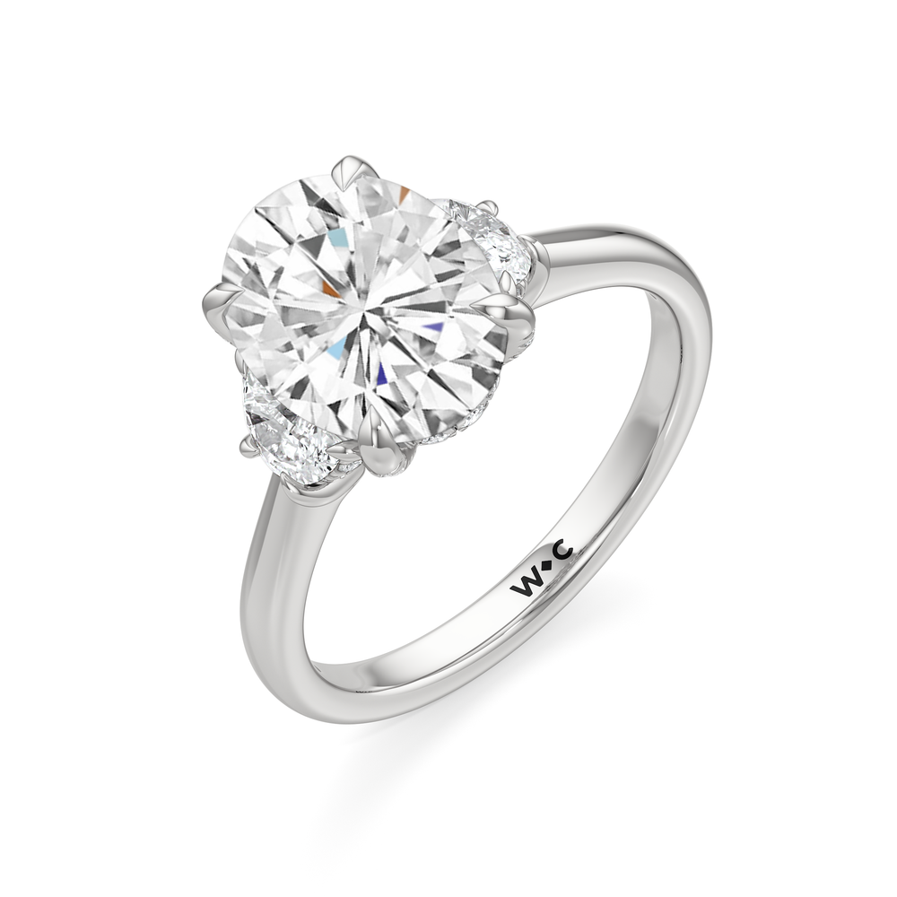 Elegance Half Moon Side Stone Engagement Ring with Oval Cut Diamond in 14KT Platinum view 6
