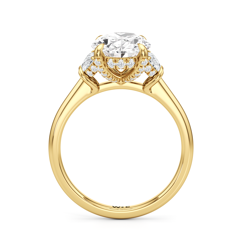 Elegance Half Moon Side Stone Engagement Ring with Oval Cut Diamond in 14KT Yellow Gold view 5
