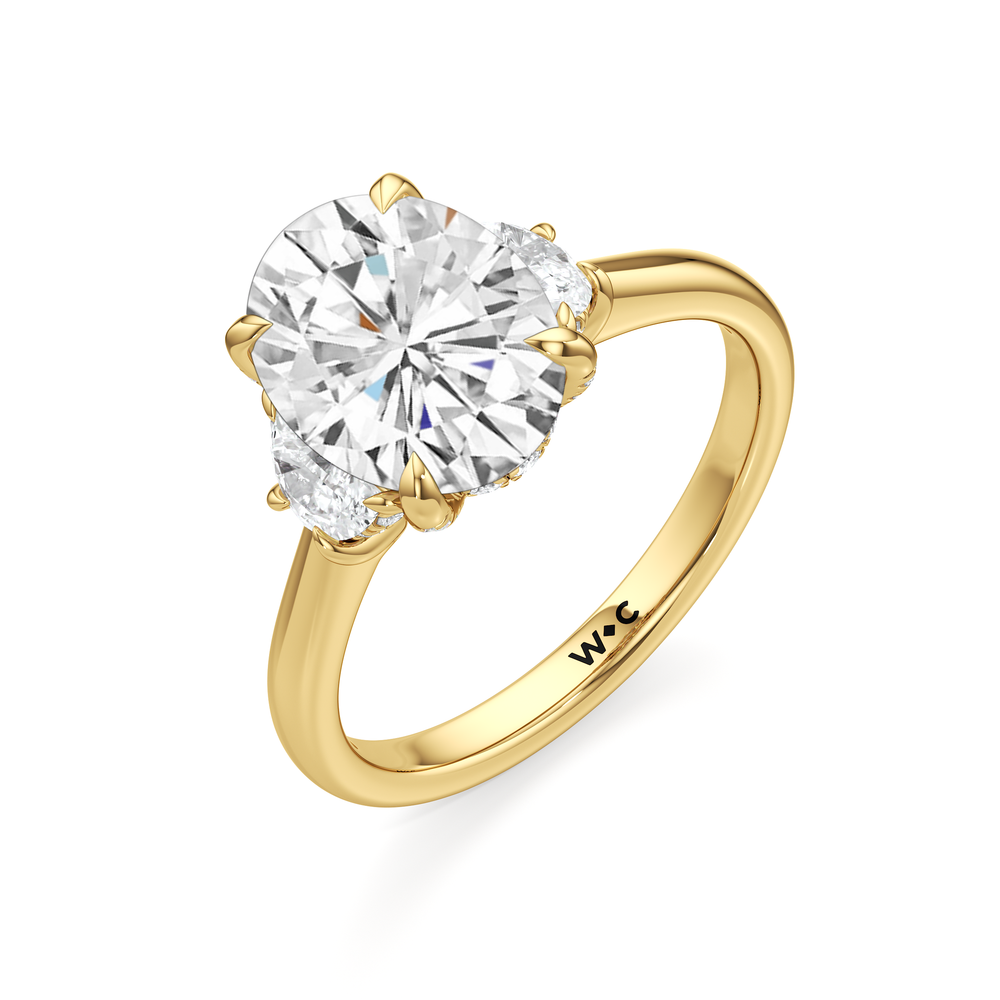 Elegance Half Moon Side Stone Engagement Ring with Oval Cut Diamond in 14KT Yellow Gold view 6
