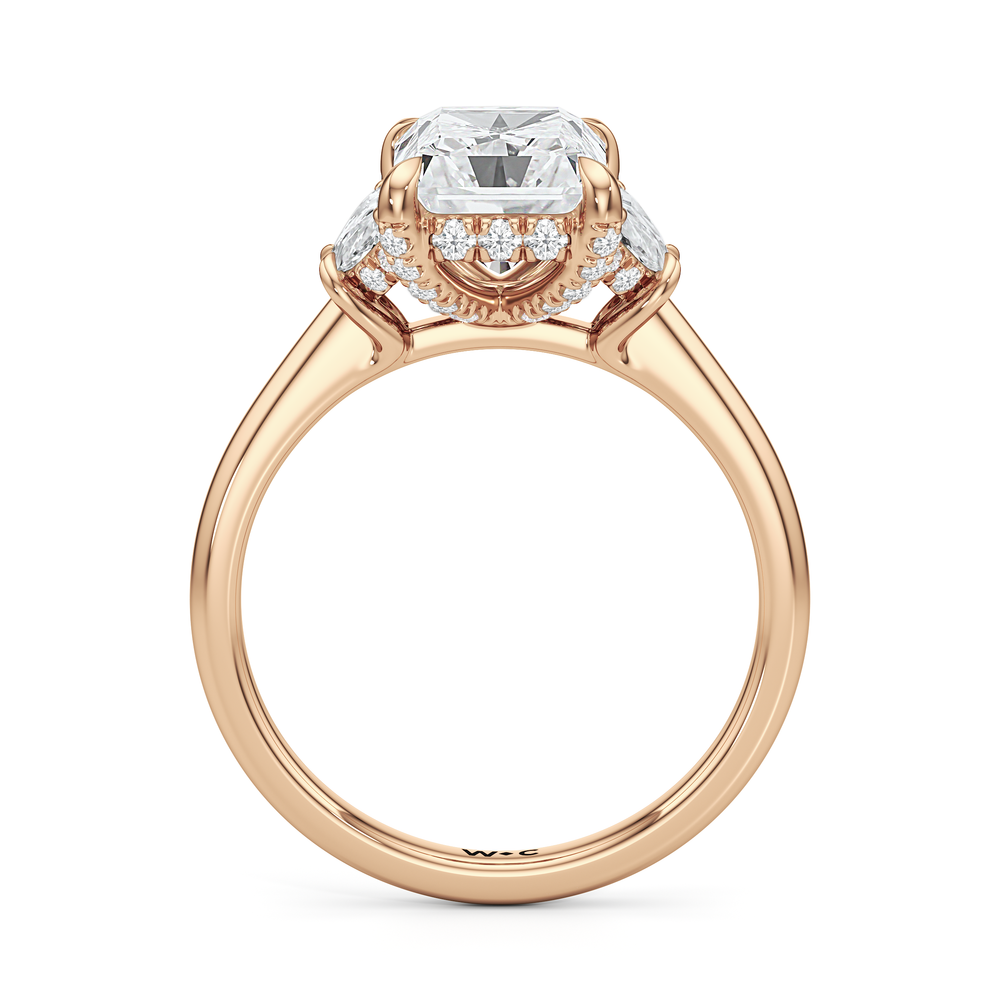 Elegance Half Moon Side Stone Engagement Ring with Radiant Cut Diamond in 14KT Rose Gold view 5
