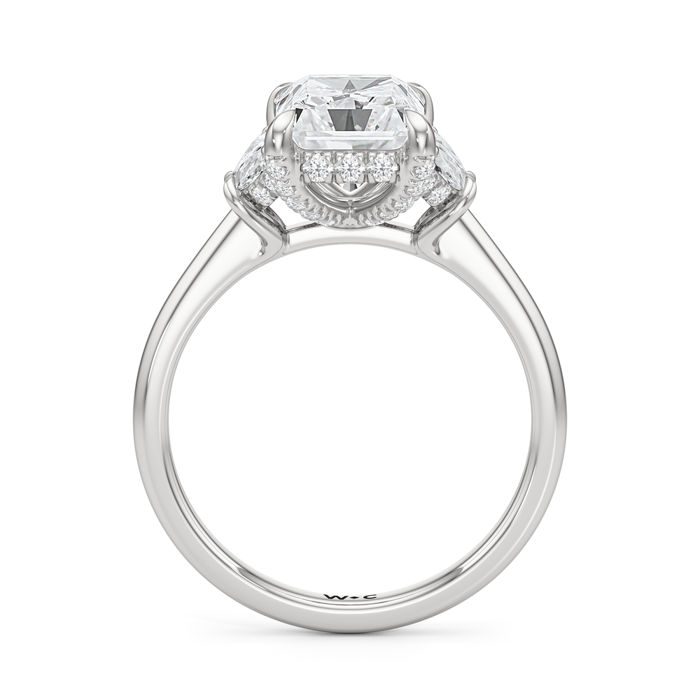 Elegance Half Moon Side Stone Engagement Ring with Radiant Cut Diamond in 14KT Platinum view 5

