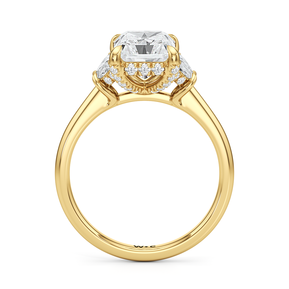 Elegance Half Moon Side Stone Engagement Ring with Radiant Cut Diamond in 14KT Yellow Gold view 5
