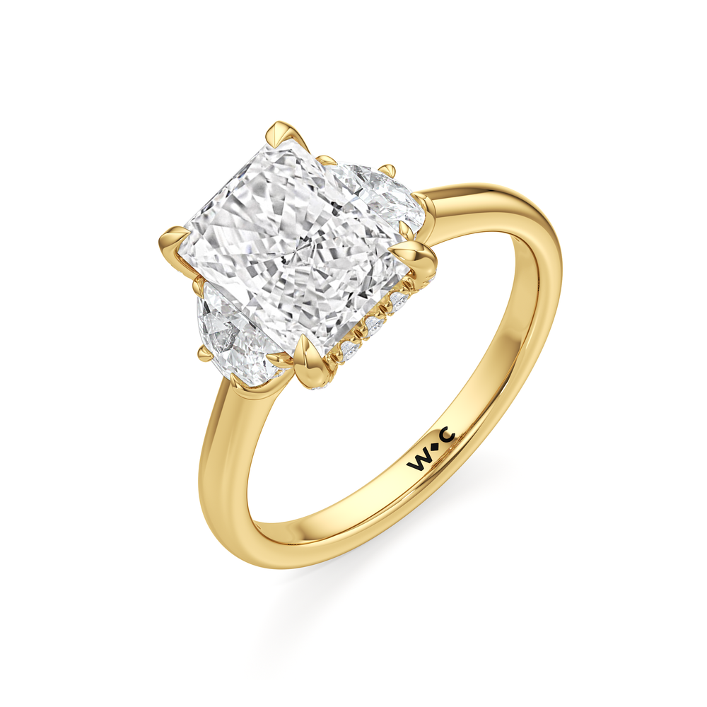 Elegance Half Moon Side Stone Engagement Ring with Radiant Cut Diamond in 14KT Yellow Gold view 6
