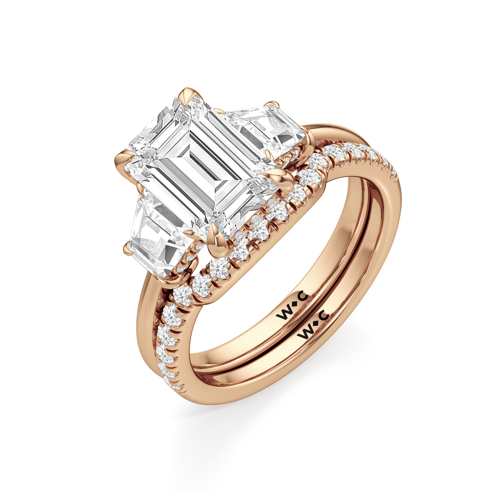 Elegance Trapezoid Side Stone Diamond Wedding Band with 18KT Rose Gold Cut Diamond in 14KT Rose Gold view 5

