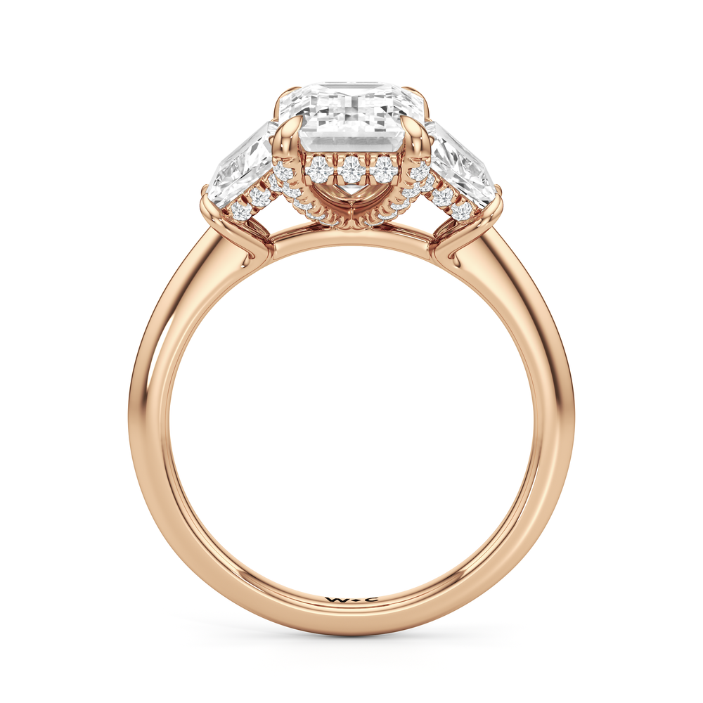 Elegance Trapezoid Side Stone Engagement Ring with Emerald Cut Diamond in 14KT Rose Gold view 5
