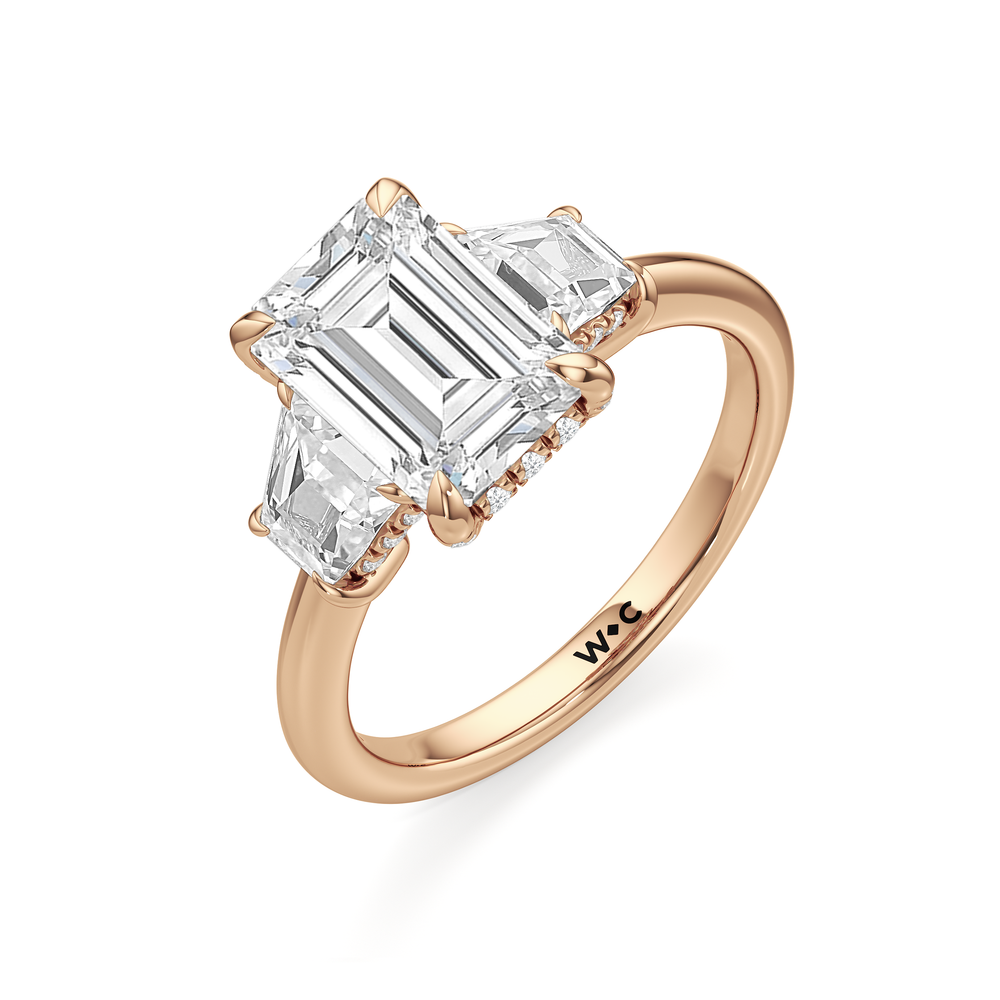 Elegance Trapezoid Side Stone Engagement Ring with Emerald Cut Diamond in 14KT Rose Gold view 6
