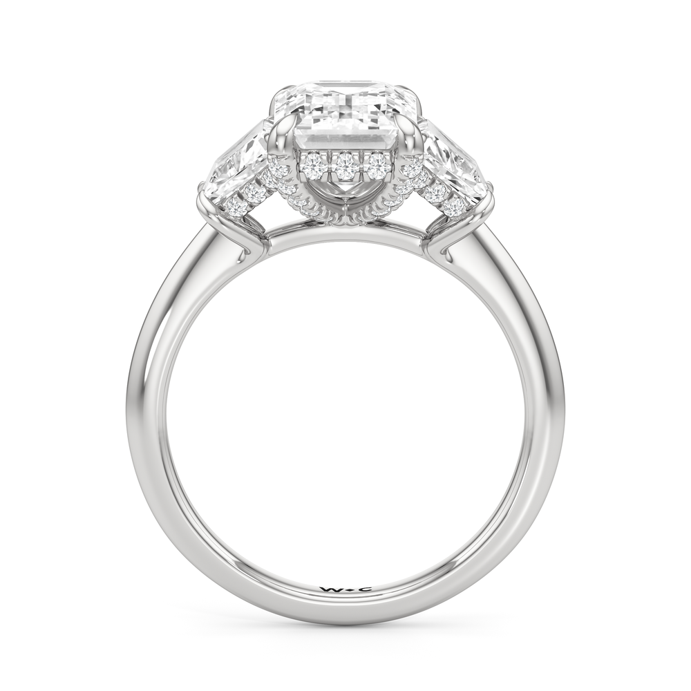 Elegance Trapezoid Side Stone Engagement Ring with Emerald Cut Diamond in 14KT Platinum view 5
