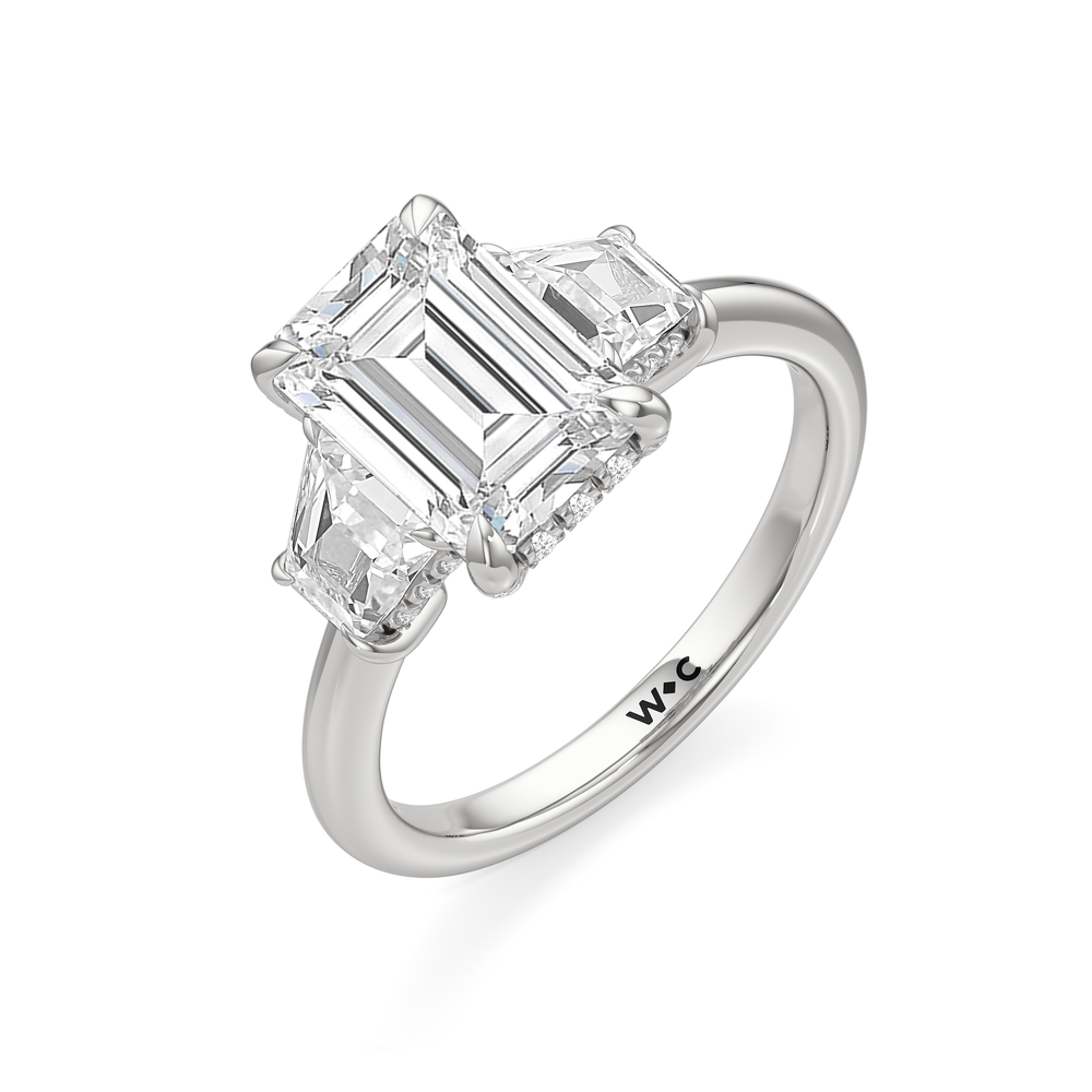 Elegance Trapezoid Side Stone Engagement Ring with Emerald Cut Diamond in 14KT Platinum view 6
