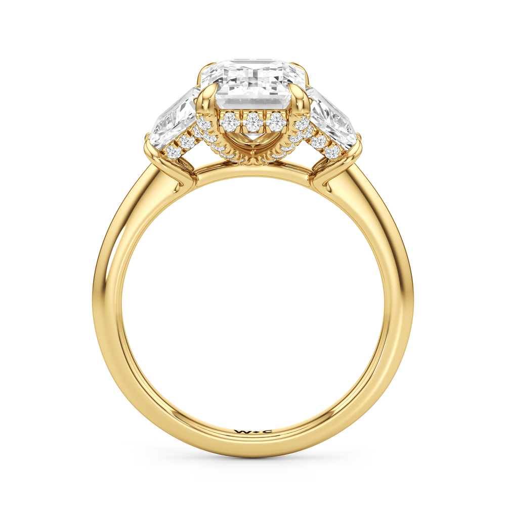 Elegance Trapezoid Side Stone Engagement Ring with Emerald Cut Diamond in 14KT Yellow Gold view 5
