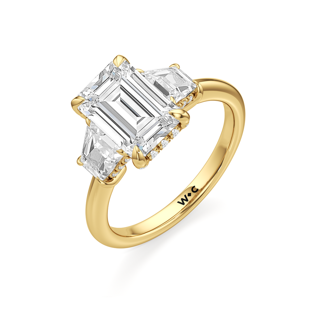 Elegance Trapezoid Side Stone Engagement Ring with Emerald Cut Diamond in 14KT Yellow Gold view 6
