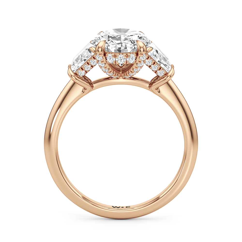 Elegance Trapezoid Side Stone Engagement Ring with Oval Cut Diamond in 14KT Rose Gold view 5
