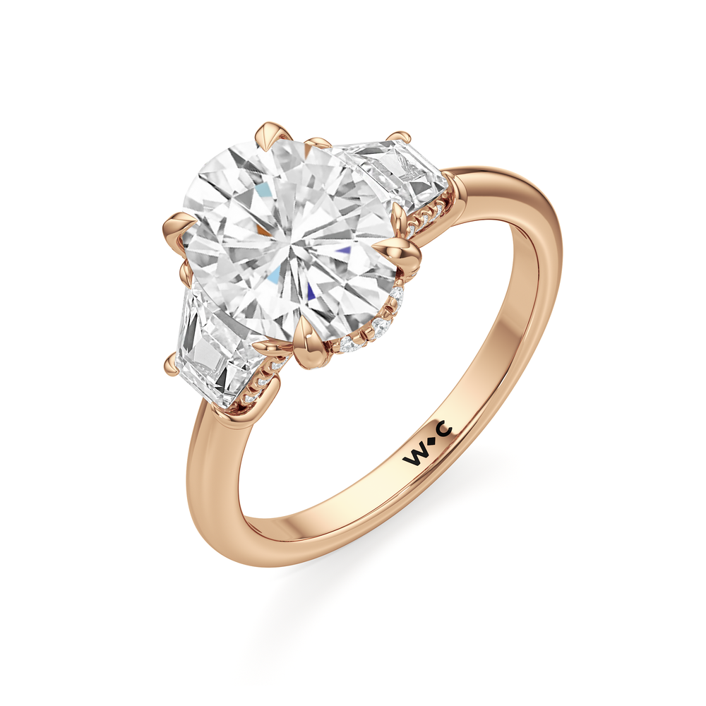 Elegance Trapezoid Side Stone Engagement Ring with Oval Cut Diamond in 14KT Rose Gold view 6
