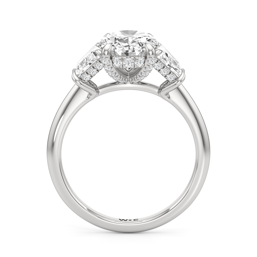 Elegance Trapezoid Side Stone Engagement Ring with Oval Cut Diamond in 14KT Platinum view 5
