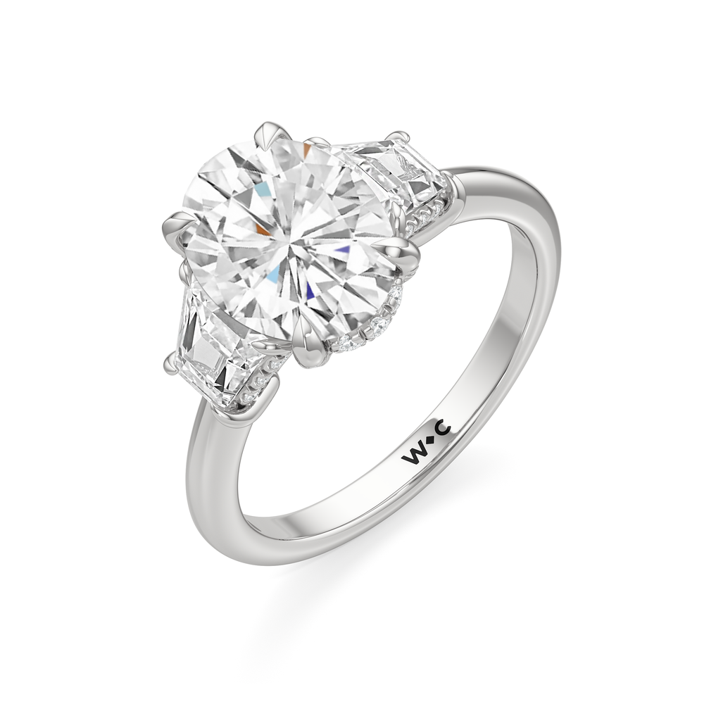 Elegance Trapezoid Side Stone Engagement Ring with Oval Cut Diamond in 14KT Platinum view 6
