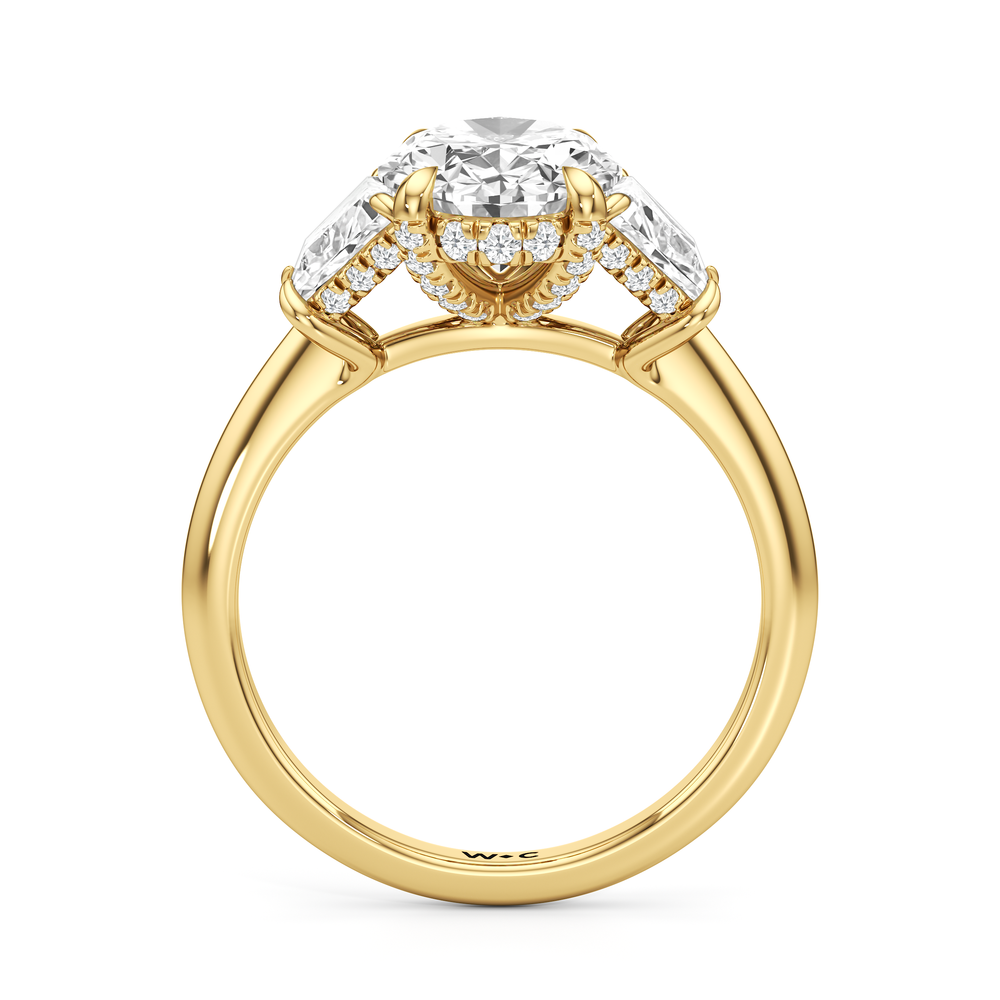 Elegance Trapezoid Side Stone Engagement Ring with Oval Cut Diamond in 14KT Yellow Gold view 5
