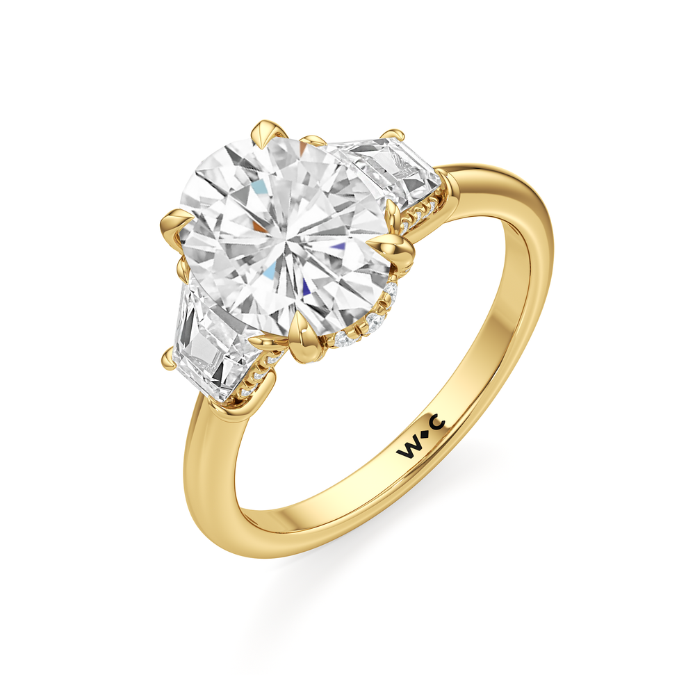 Elegance Trapezoid Side Stone Engagement Ring with Oval Cut Diamond in 14KT Yellow Gold view 6
