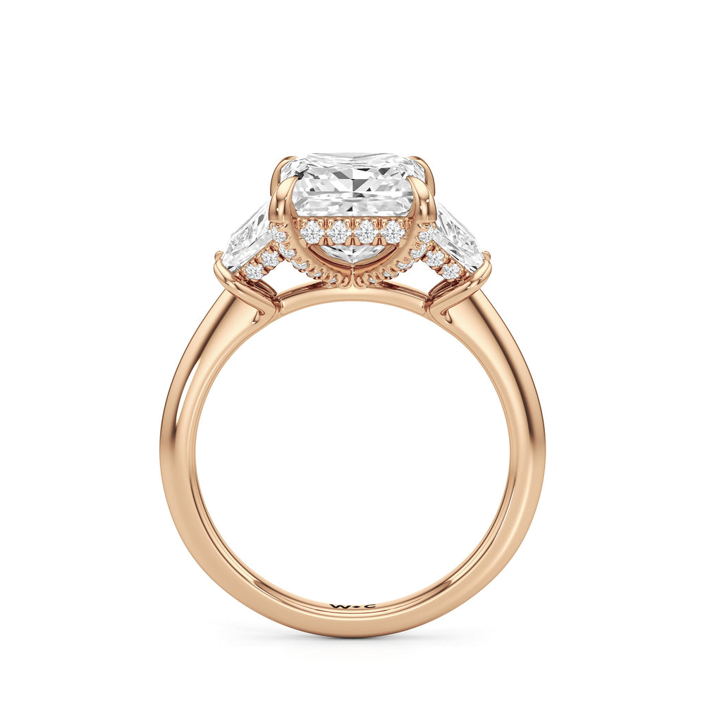 Elegance Trapezoid Side Stone Engagement Ring with Princess Cut Diamond in 14KT Rose Gold view 5
