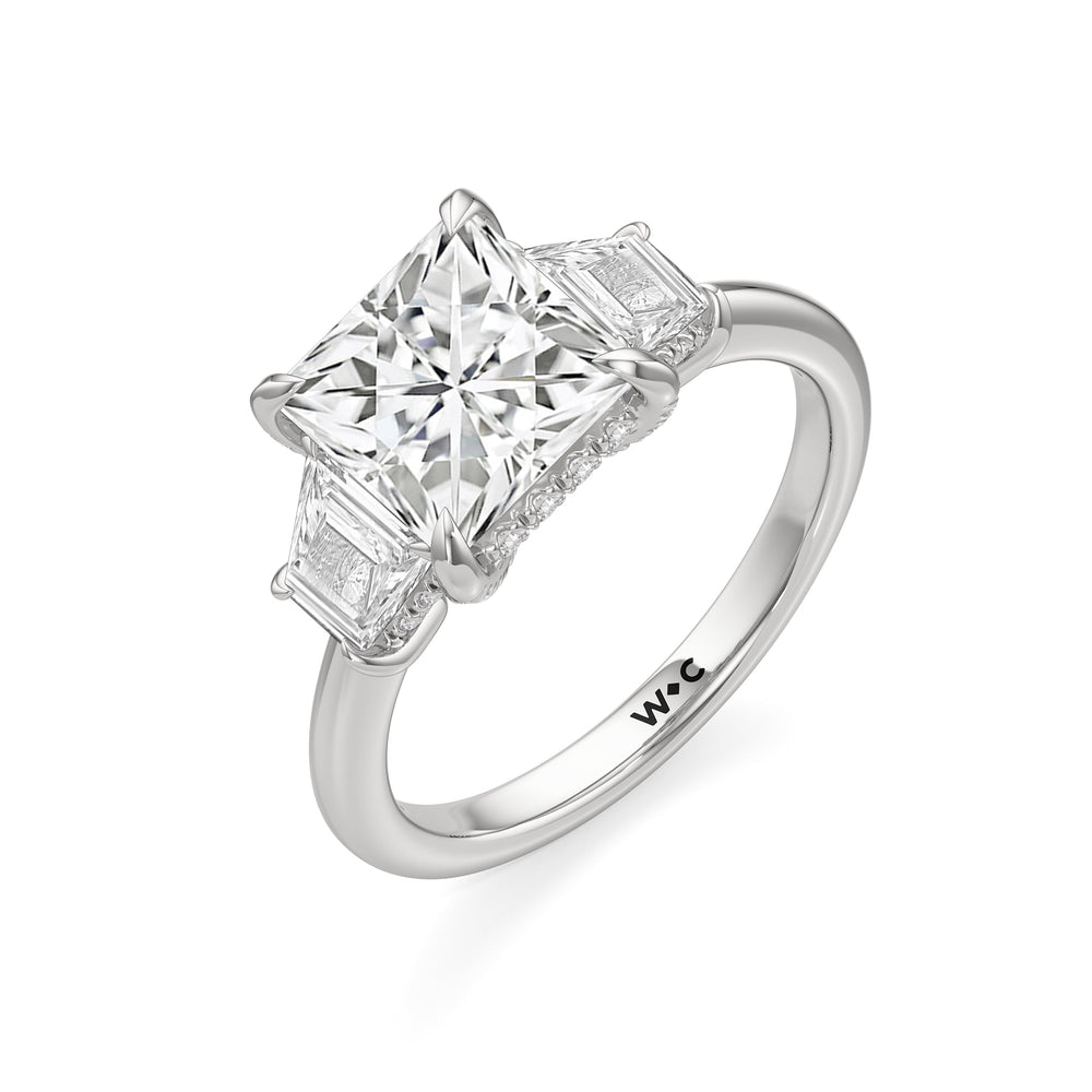 Elegance Trapezoid Side Stone Engagement Ring with Princess Cut Diamond in 14KT Platinum view 6
