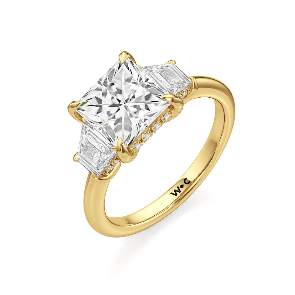 Elegance Trapezoid Side Stone Engagement Ring with Princess Cut Diamond in 14KT Yellow Gold view 6
