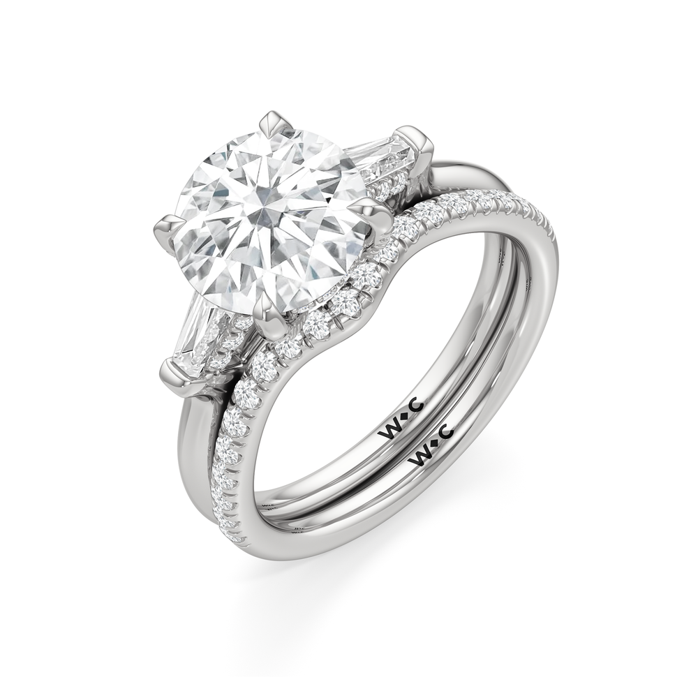 Elegance Baguette Three Stone Engagement Ring with Oval Cut Diamond in 14KT Platinum view 7
