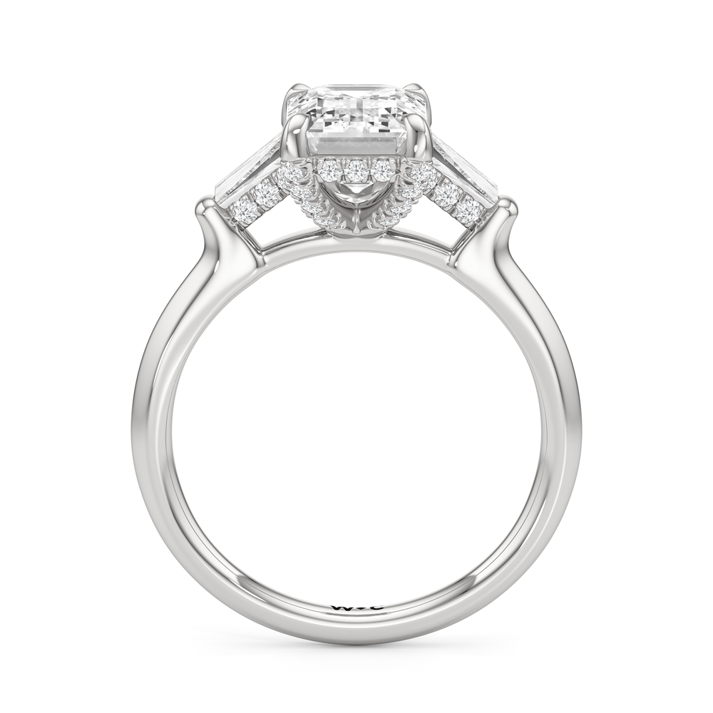 Elegance Baguette Three Stone Engagement Ring with Emerald Cut Diamond in 14KT Platinum view 5
