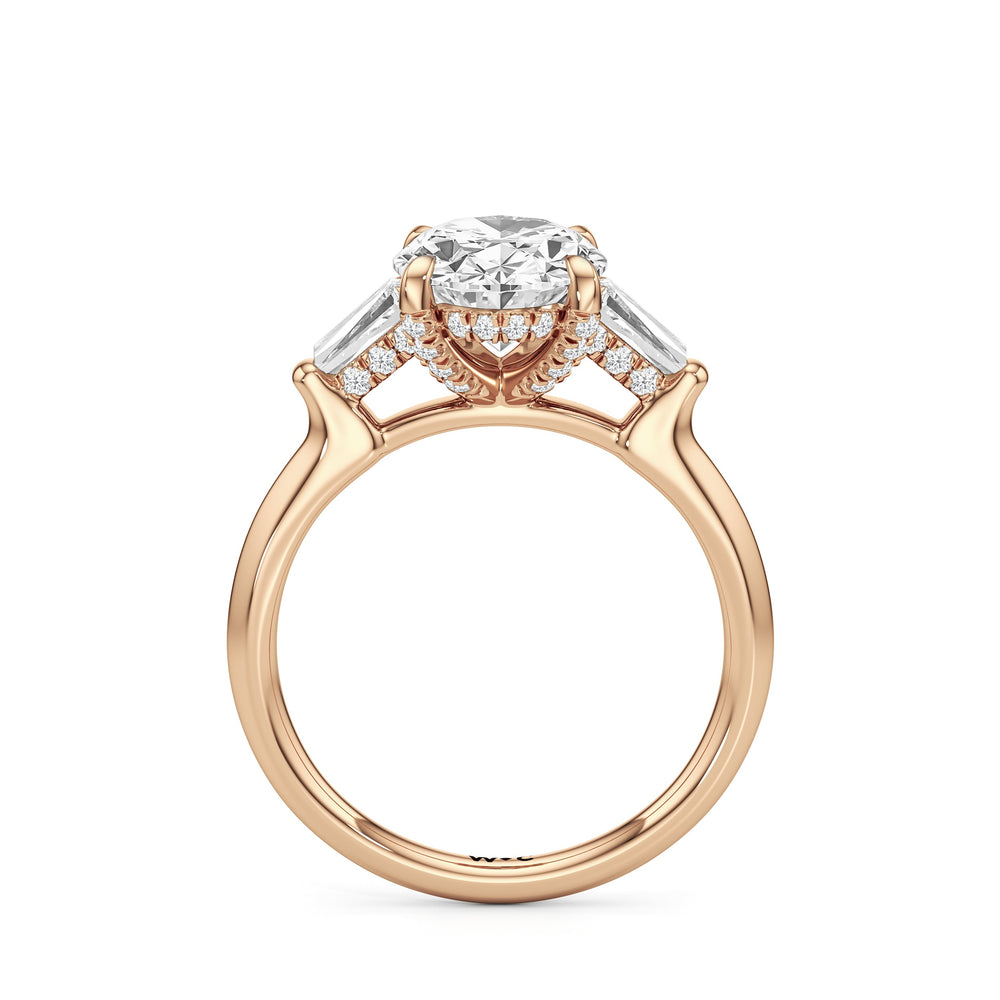 Elegance Baguette Three Stone Engagement Ring with Oval Cut Diamond in 14KT Rose Gold view 5
