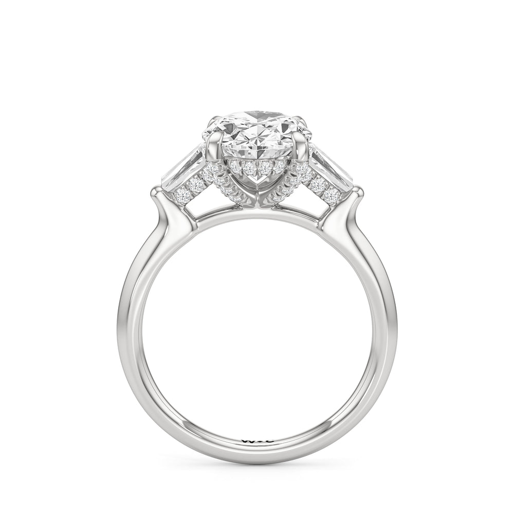 Elegance Baguette Three Stone Engagement Ring with Oval Cut Diamond in 14KT Platinum view 5
