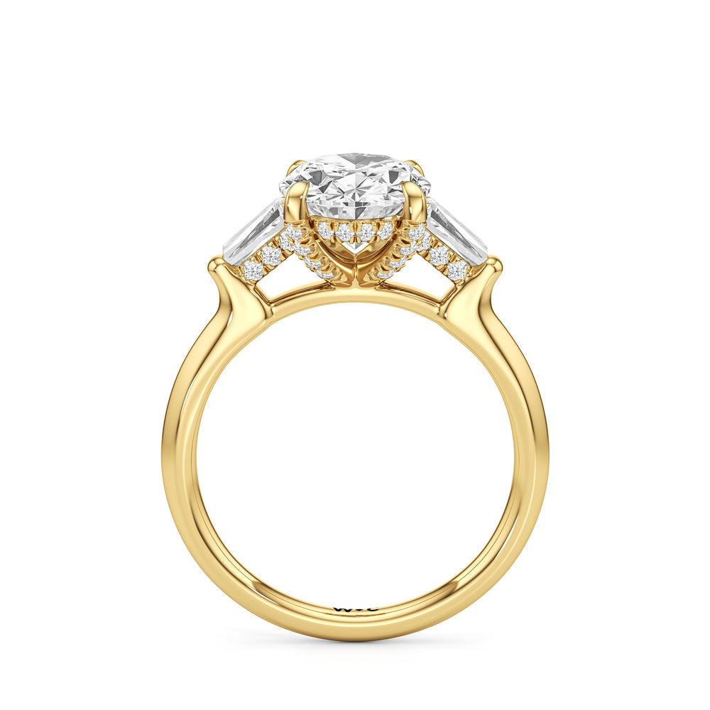 Elegance Baguette Three Stone Engagement Ring with Oval Cut Diamond in 14KT Yellow Gold view 5
